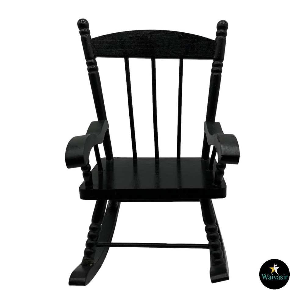Vintage Decorative Miniature Doll / Bear  Black Wooden Rocking Chair